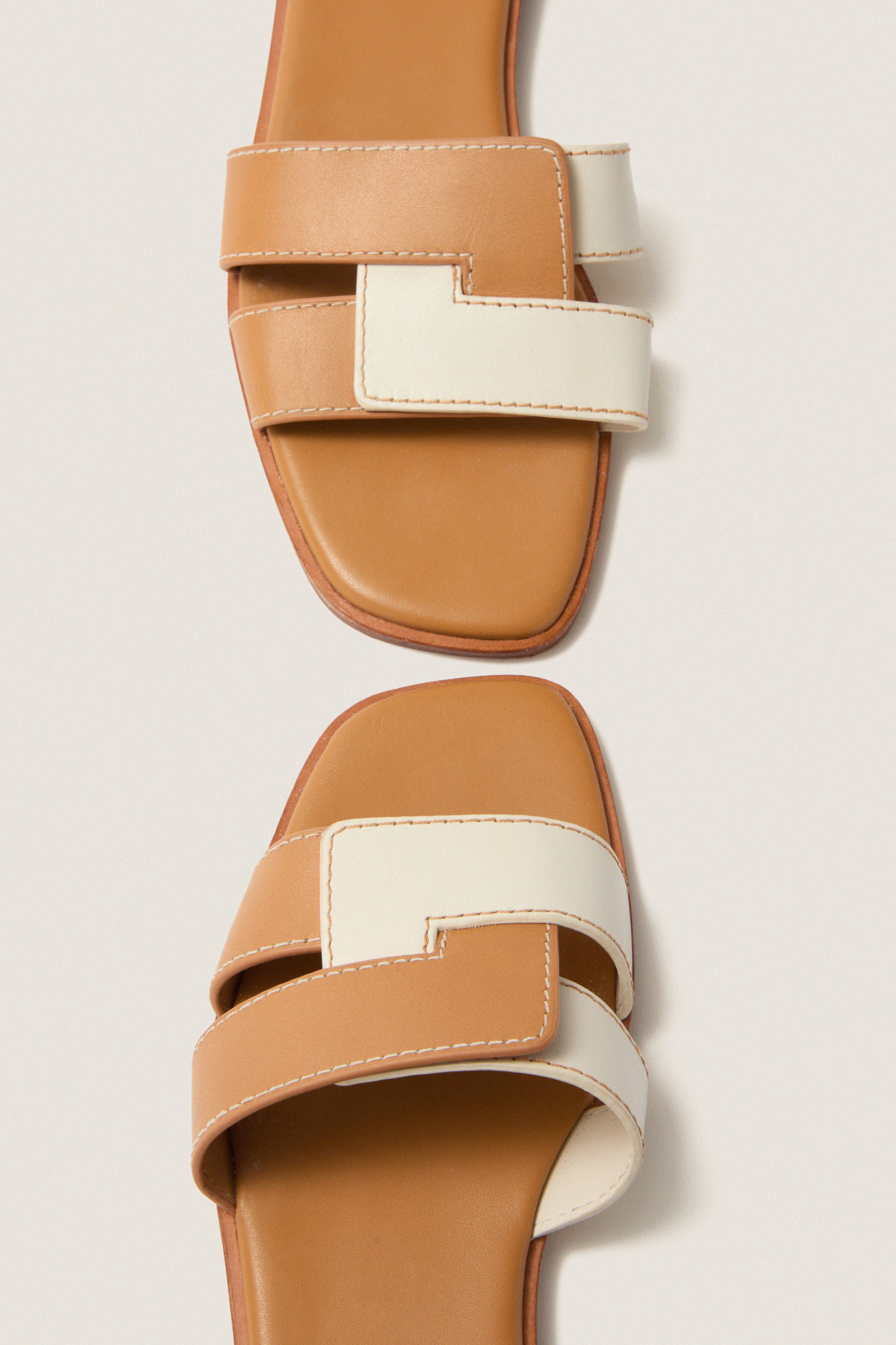 Cognac and White Leather Muse Sandals