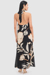 Black Gladiolos Costa Pacifica Crepe Chine Maxi Dress