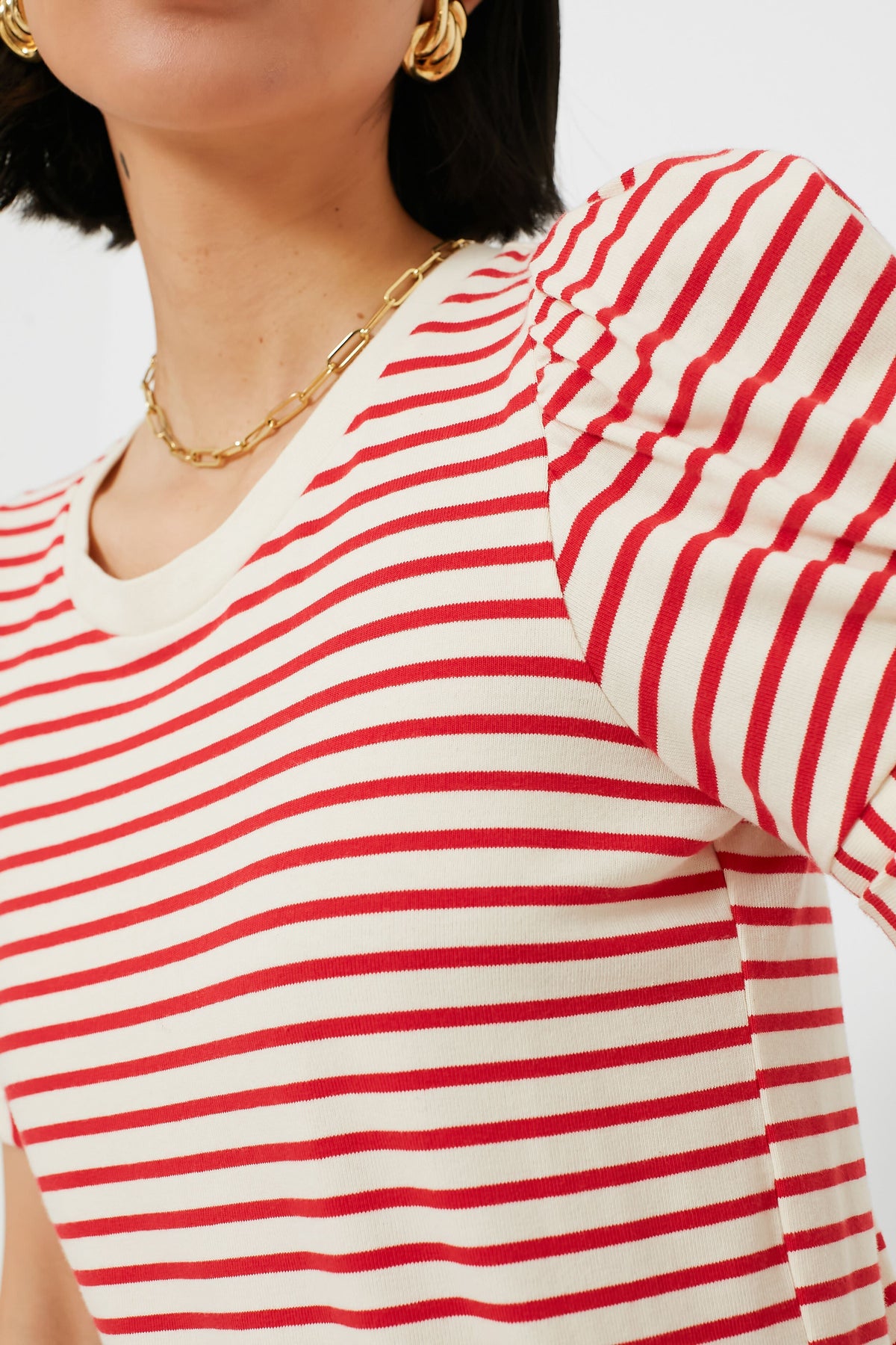 Vesty Red Striped Vesty Puff Short Sleeve Crewneck | Pomander Place