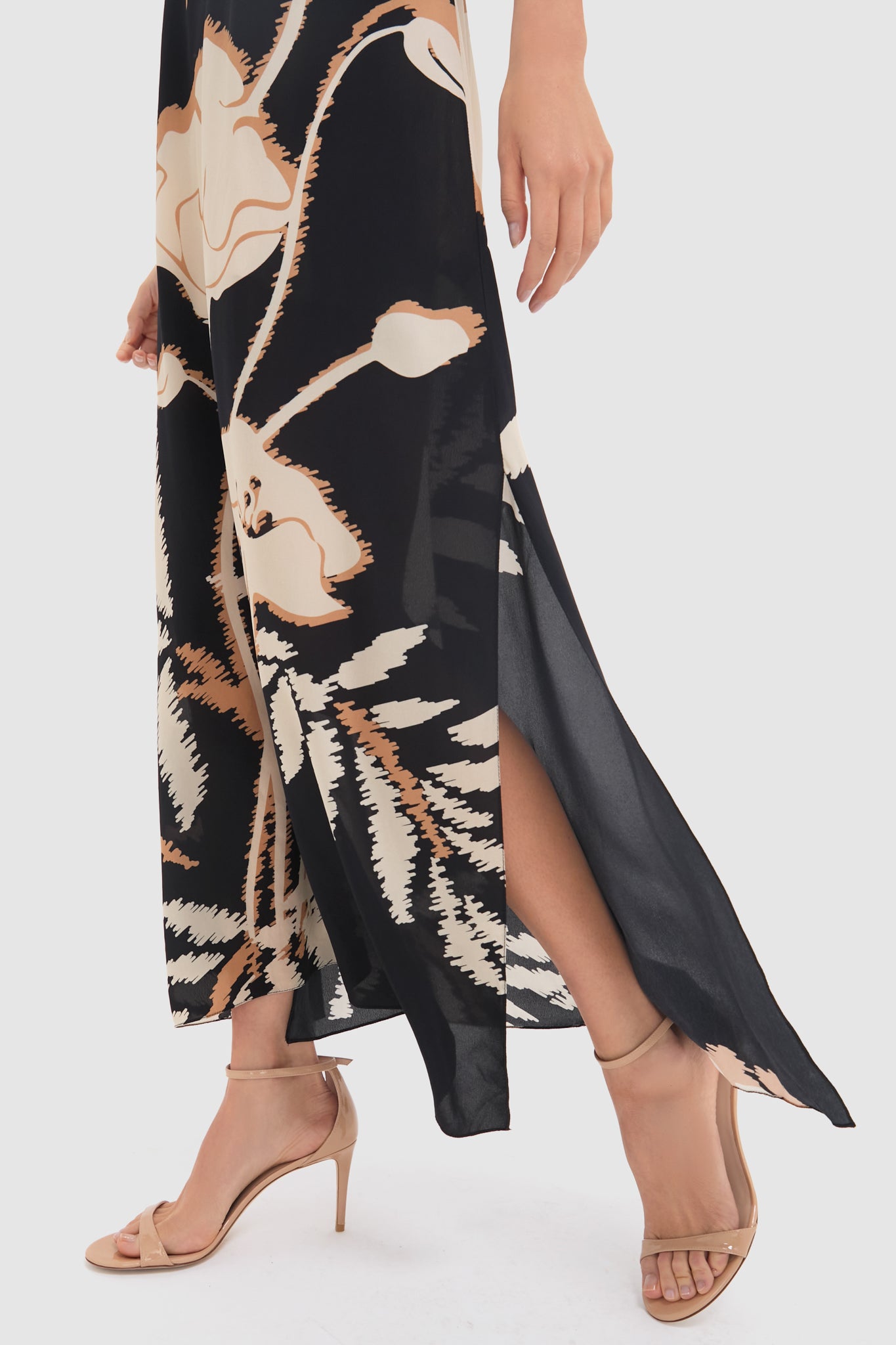 Black Gladiolos Costa Pacifica Crepe Chine Maxi Dress