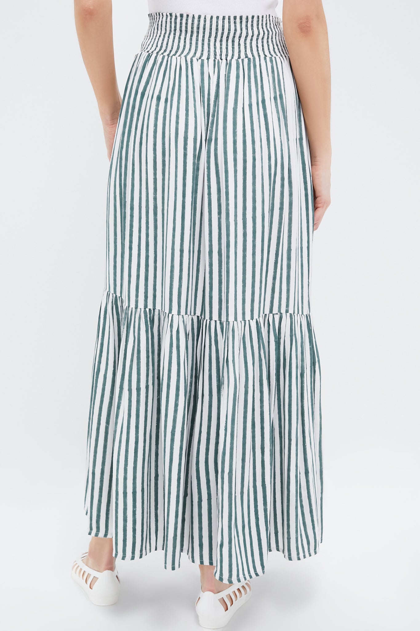 Moss Stripe Shirred Skirt