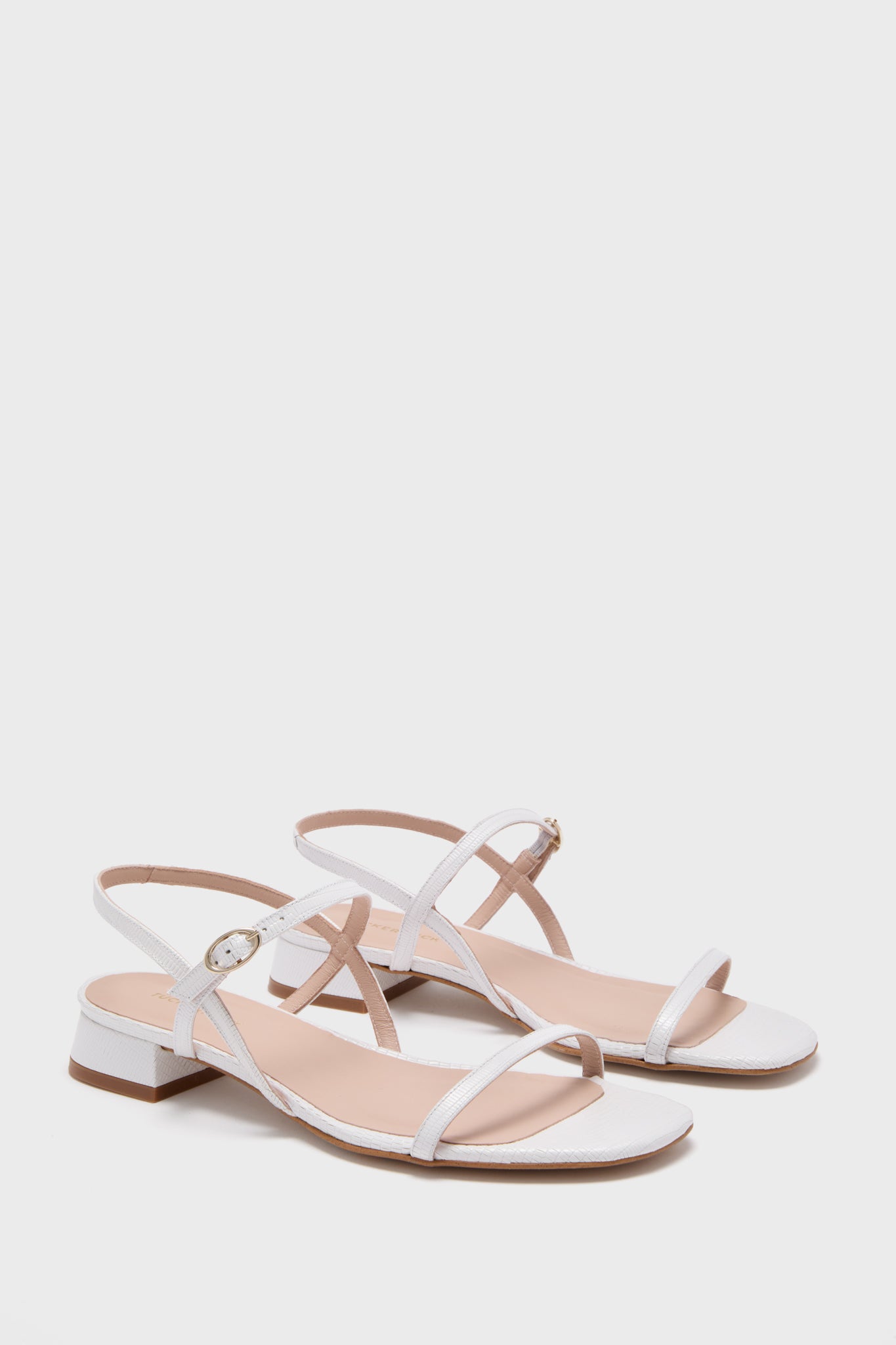 White Embossed Leather Evelyn Sandals