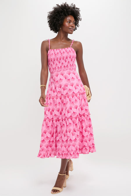 Pink Raspberry Ginkgo Floral Augustine Midi Dress Hyacinth House