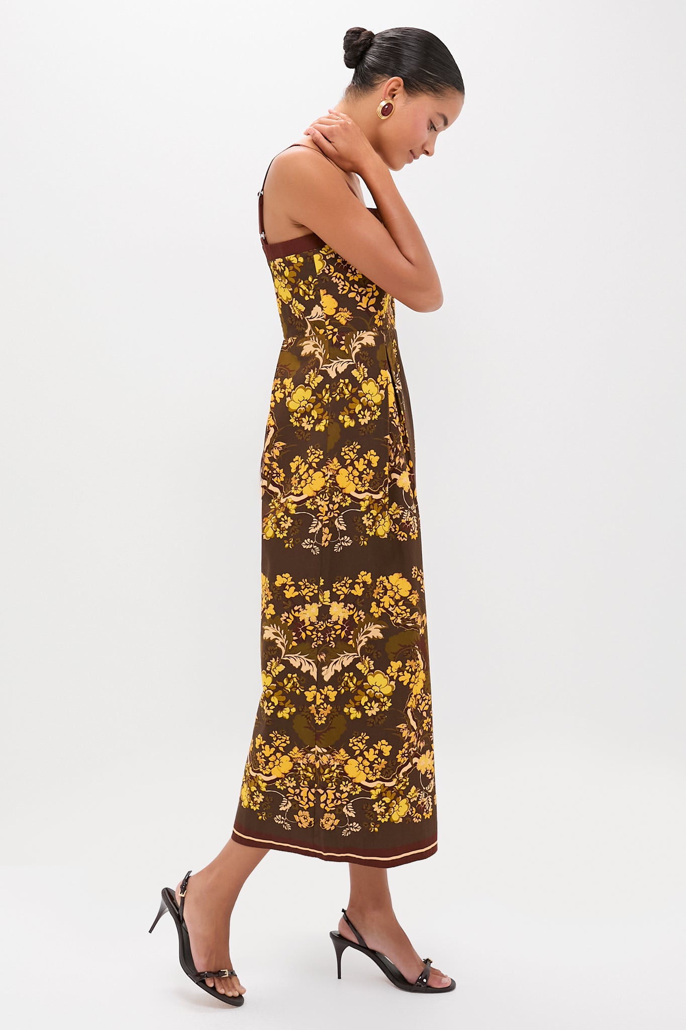 Olive and Yellow Floral Tilman Midi Dress