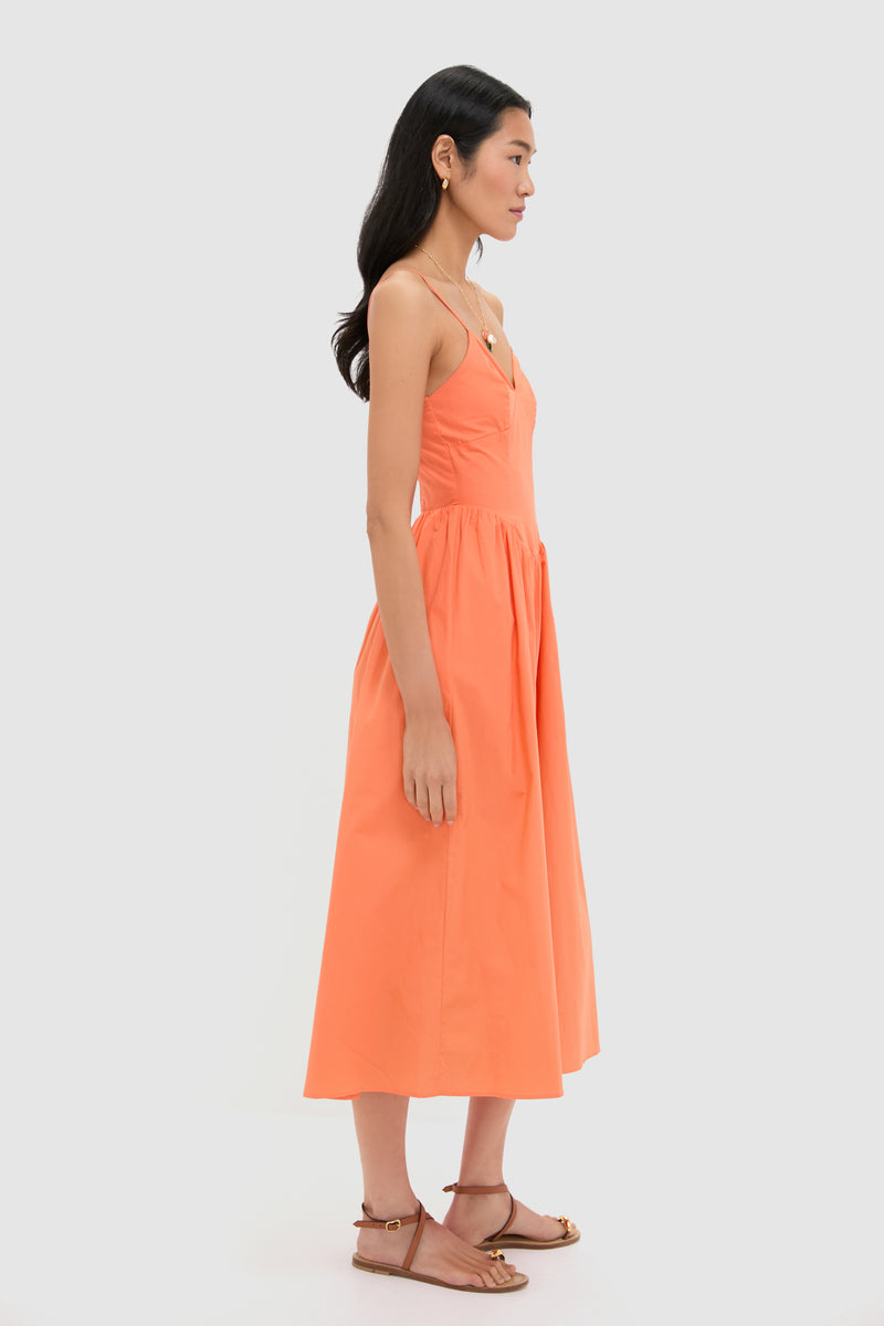 Orange V-Neck Midi Dress