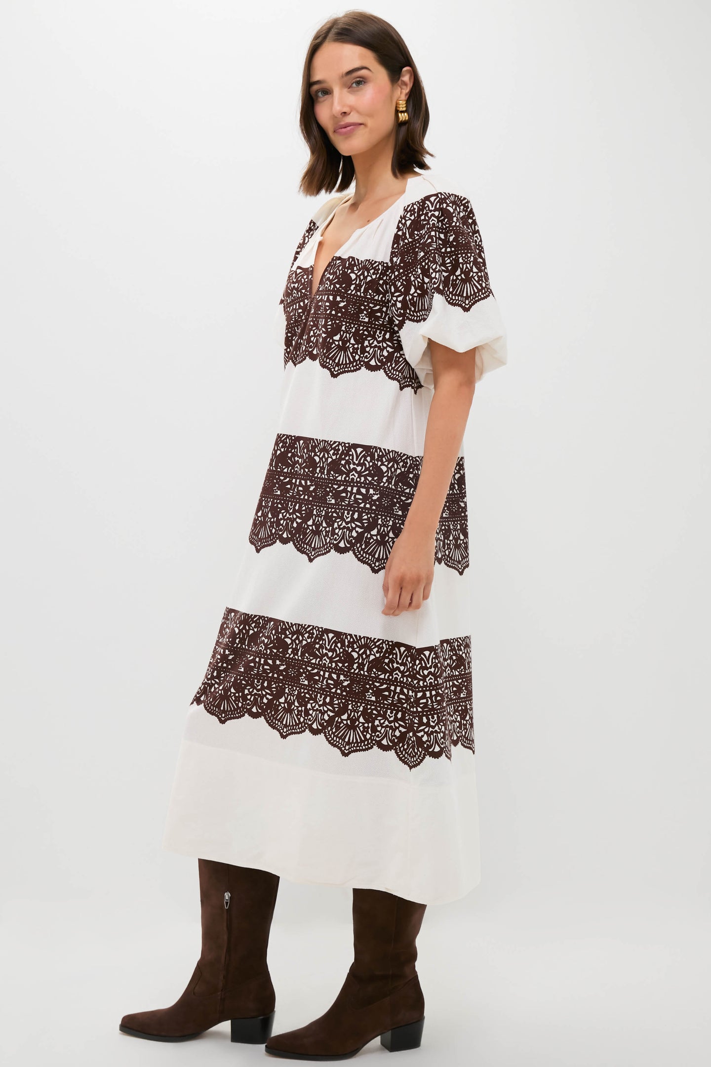 Cream with Western Lace Print Fairground Dress