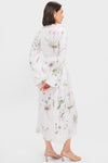 Botanical Garden White Long Sleeve Tie Waist Midi Dress