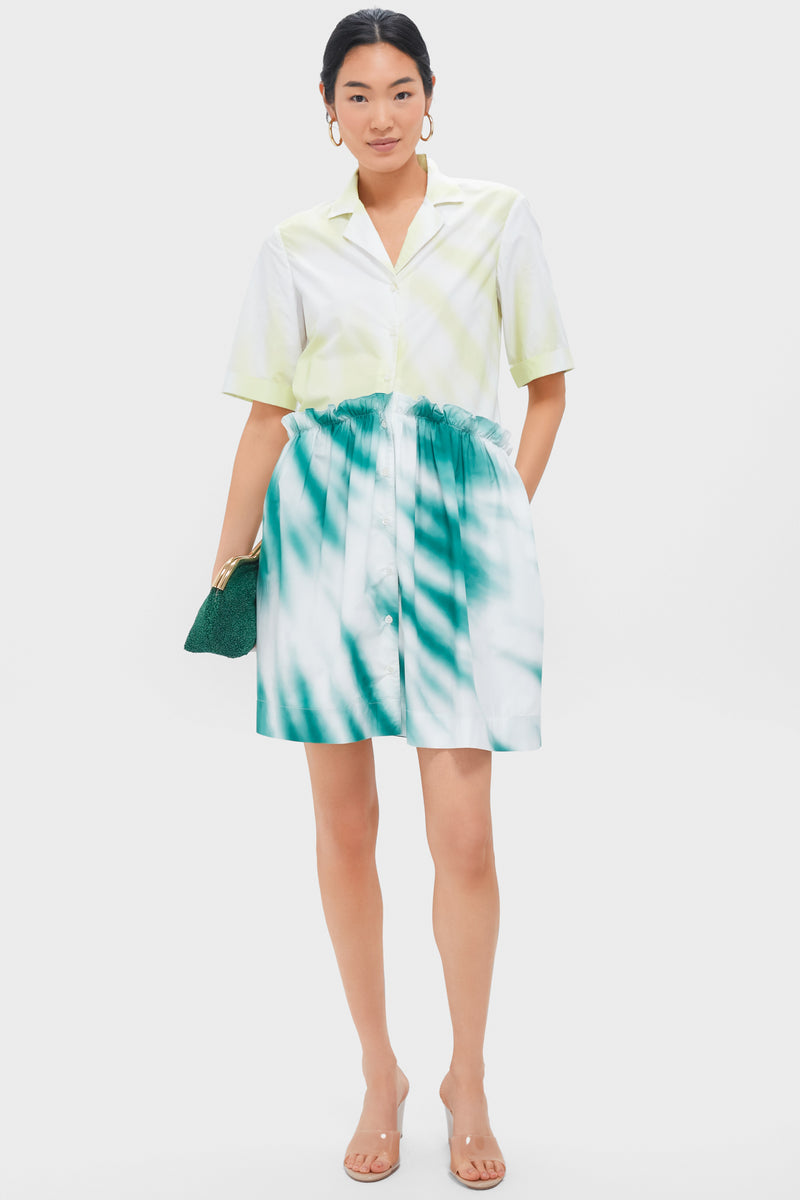 Tie-Dye Mini Gathered Shirtdress
