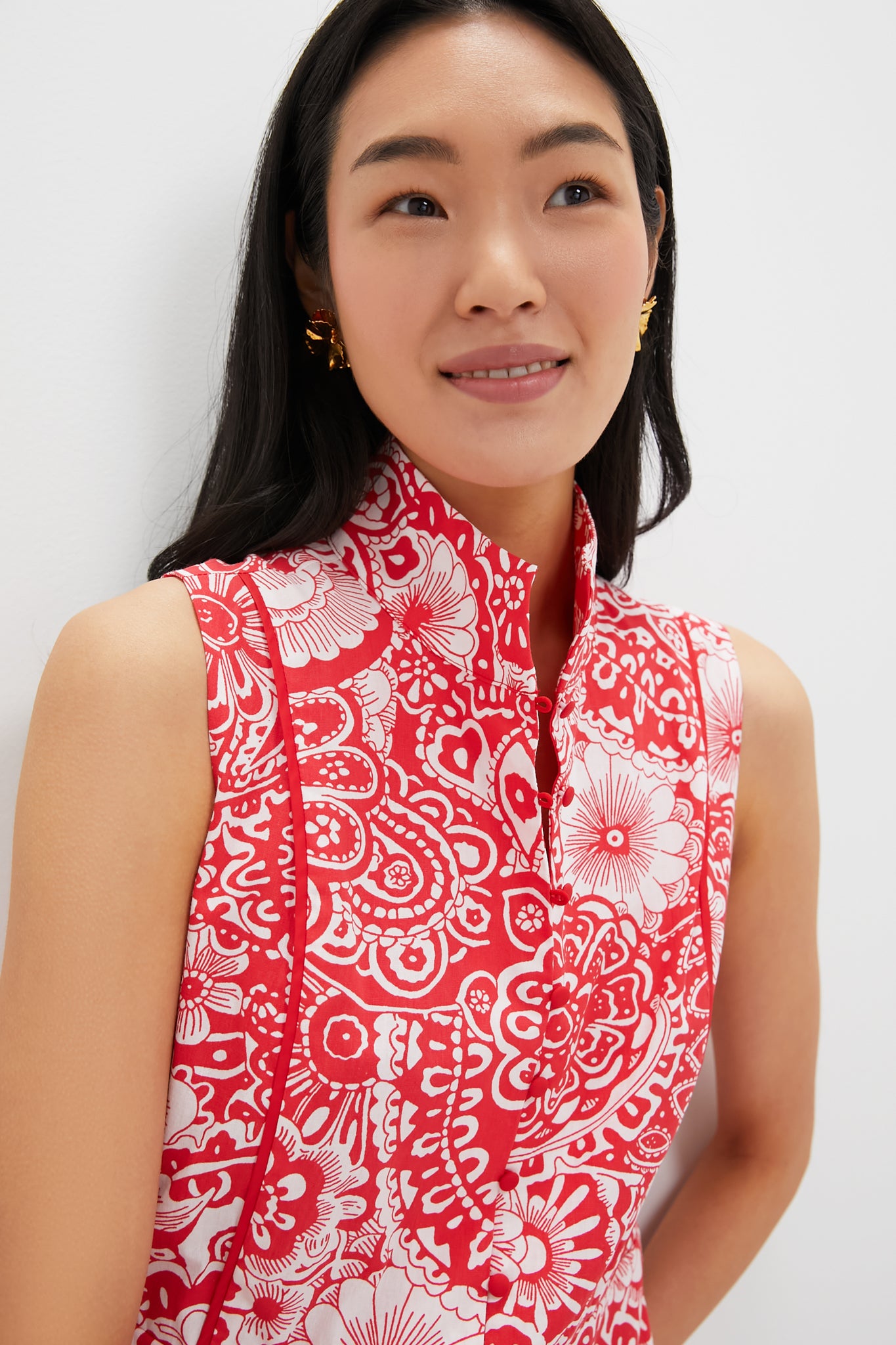 Sleeveless Red & White Floral Hillsborough Midi Dress | Hyacinth House Sleeveless Red & White Floral Hillsborough Midi Dress | Hyacinth House