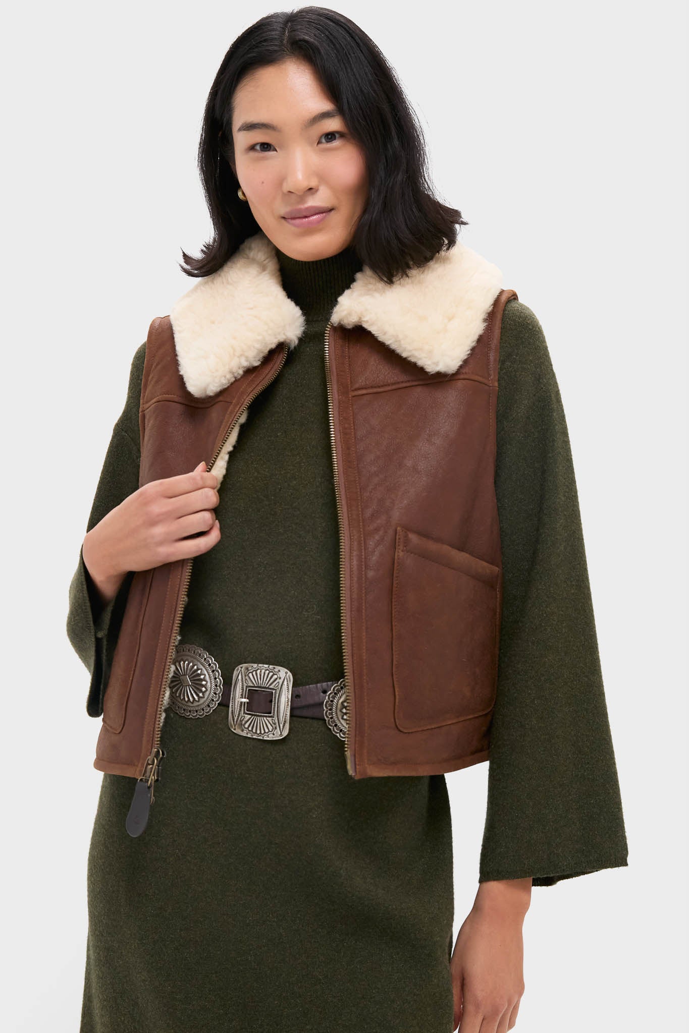 Pale Russet and Spring Beige Merino Shearling Leather Skin Vest