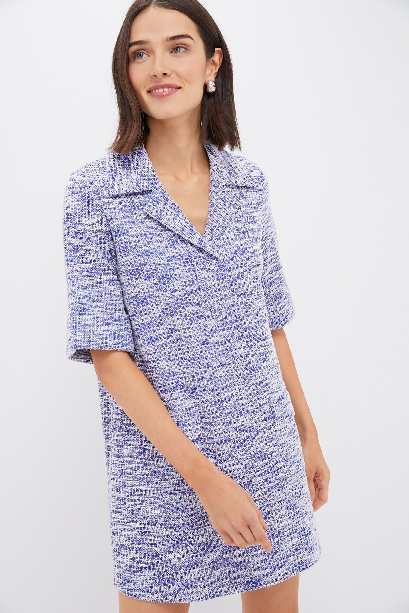 Heathered Blue Tweed Claire Dress