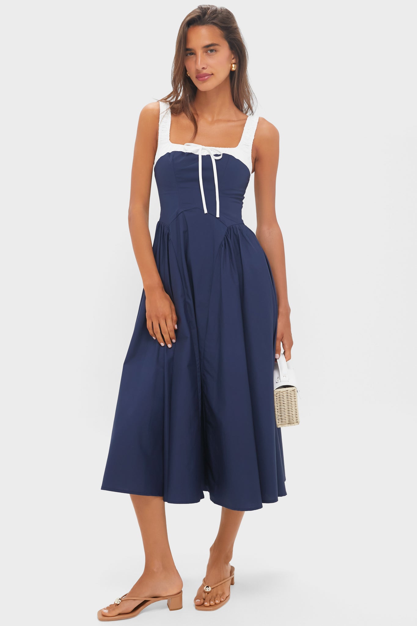 Navy Tie Detail Midi Dress