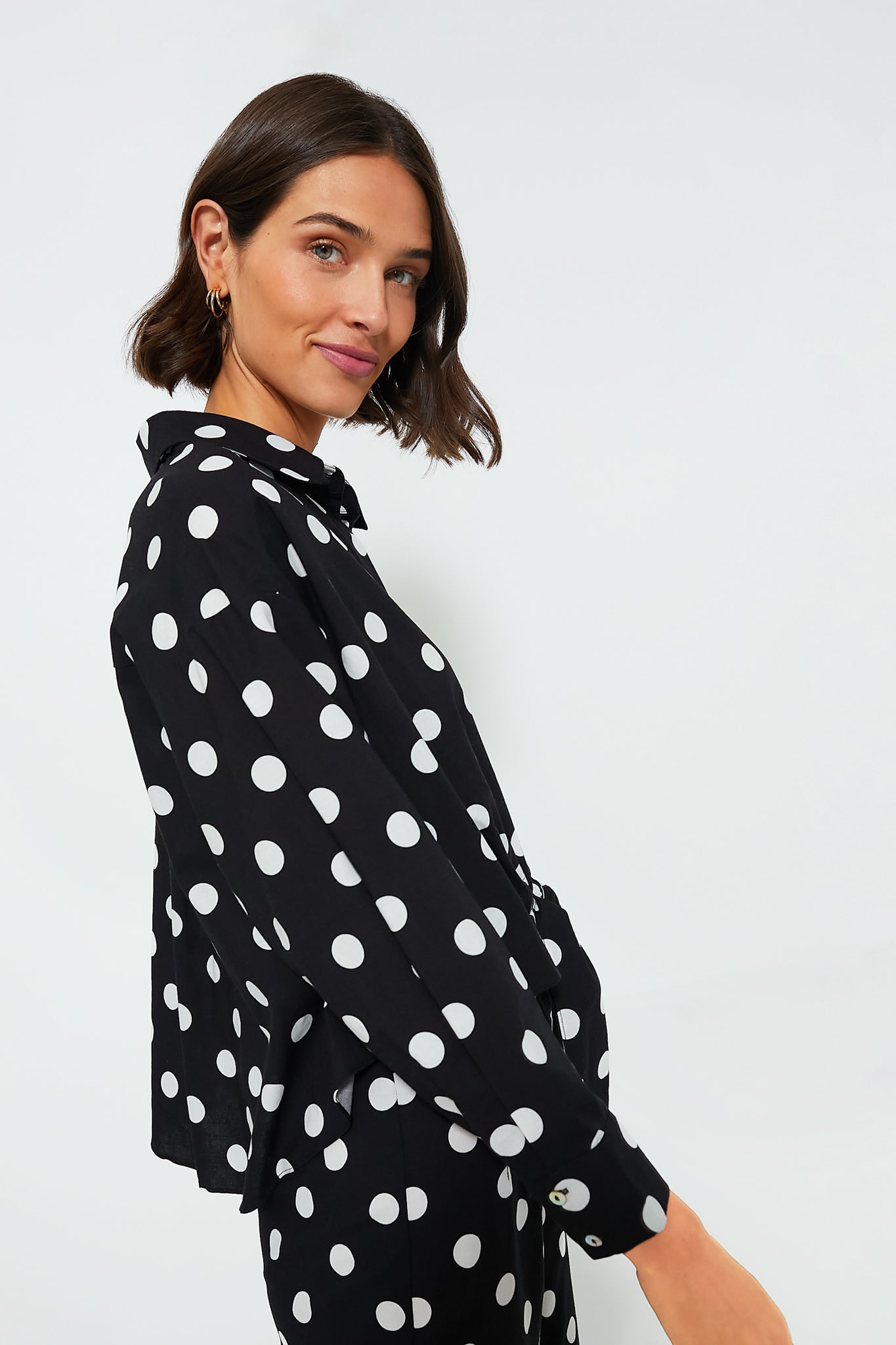 Black Polka Dot Tie-Front Juliana Shirt