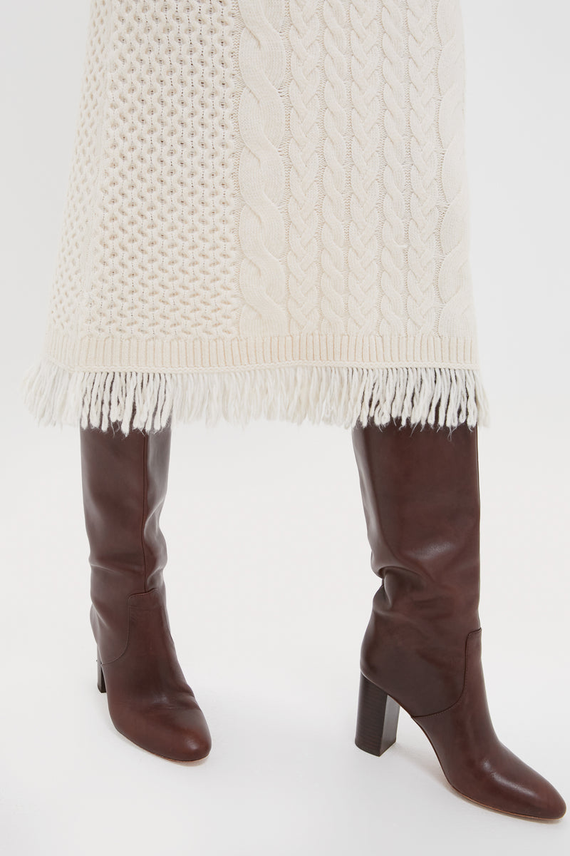 Cream Freya Fringe Sweater Dress
