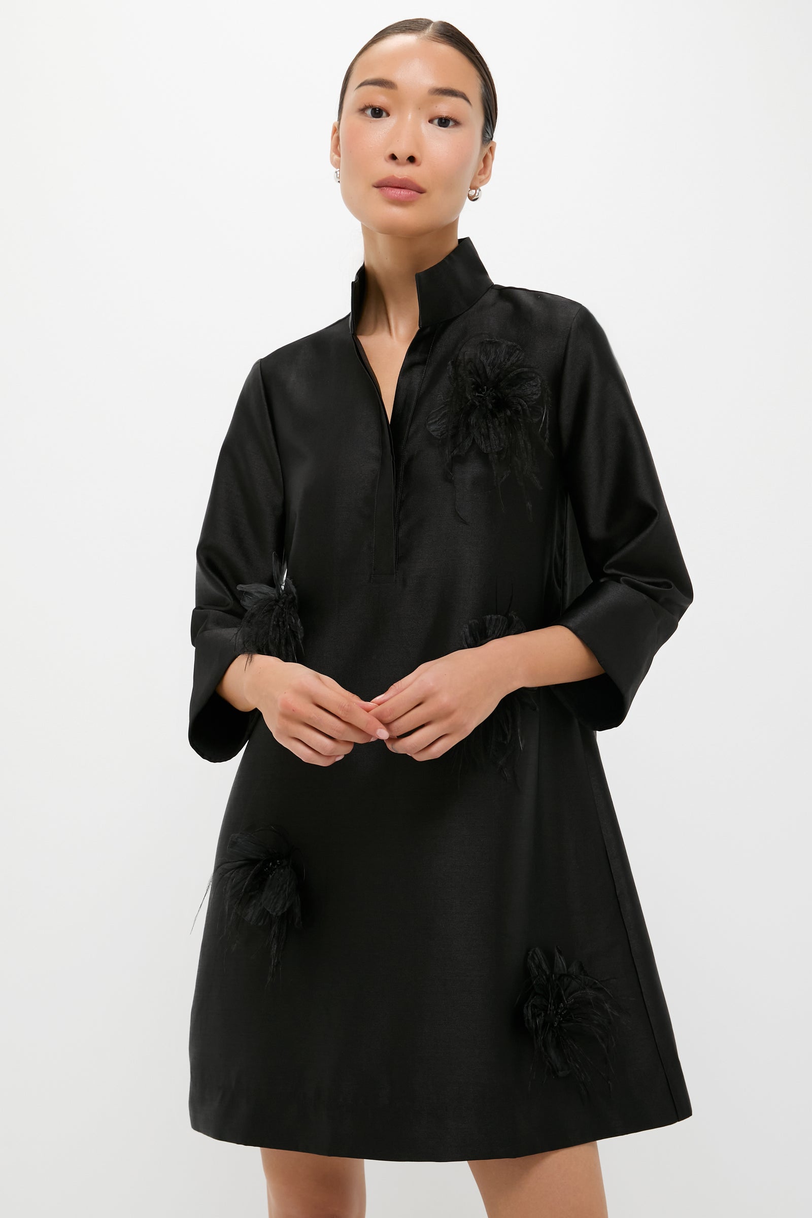 Black Embellished Dupioni Megan Dress