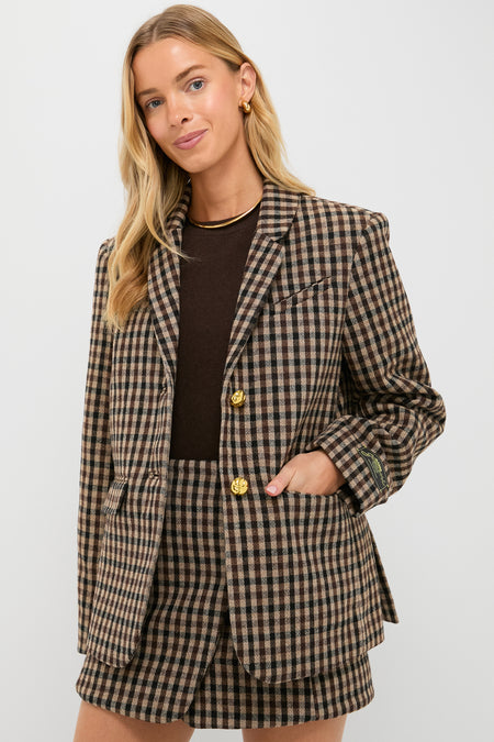 Chicory Coffee Check Wool Mix Oversized Blazer