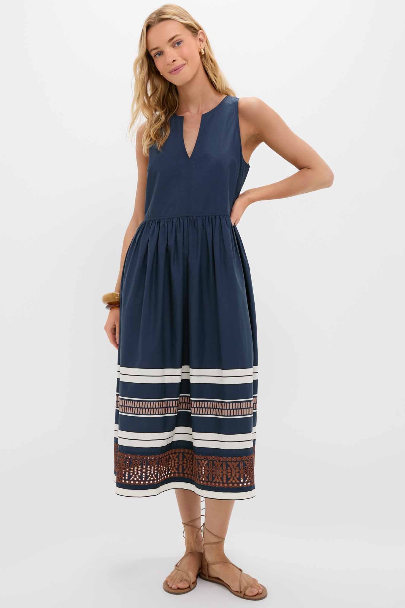 Riverside Stripe Cotton Eyelet Elsie Dress
