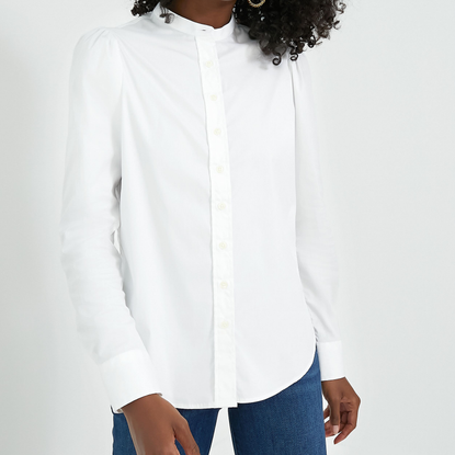 White Puffed Shoulder Shirt
