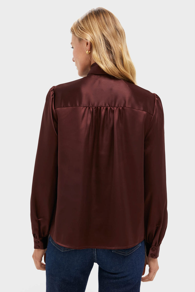 Chocolate Satin Brianna Bow Blouse