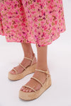 Beige Raffia with Hibiscus Embroidery Gio Platform Sandals