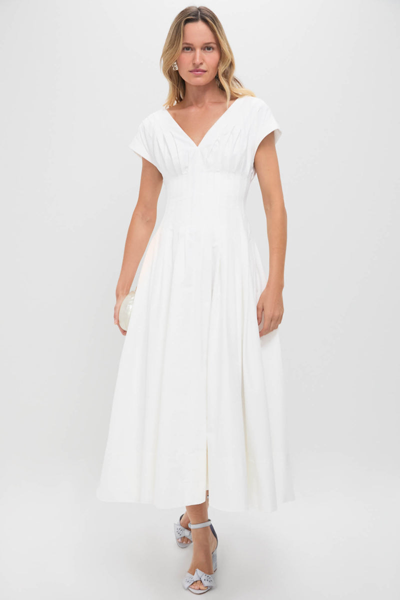 White Nina Pleated Midi Dress