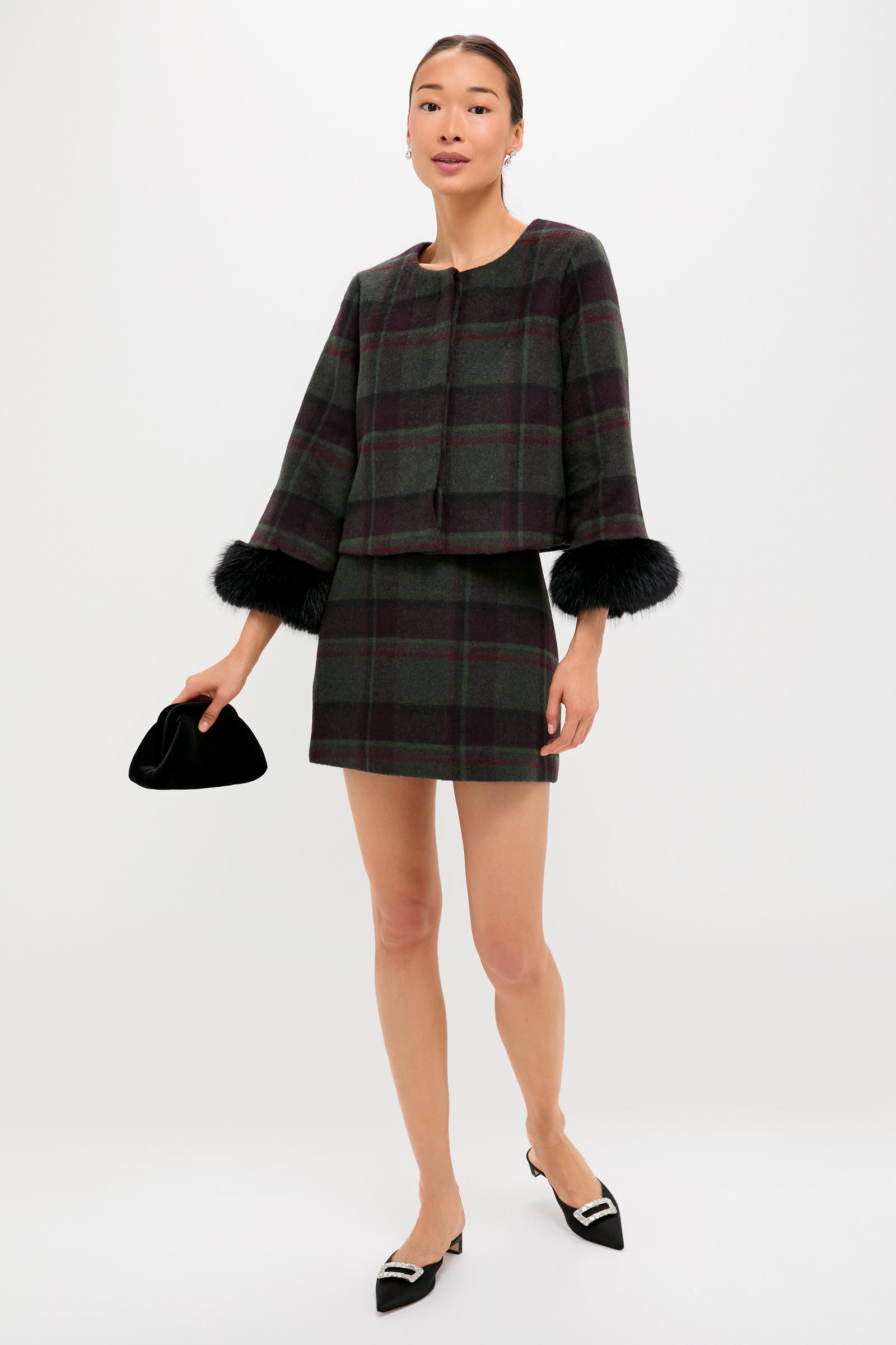 Forest Plaid Wool Meg A-Line Mini Skirt