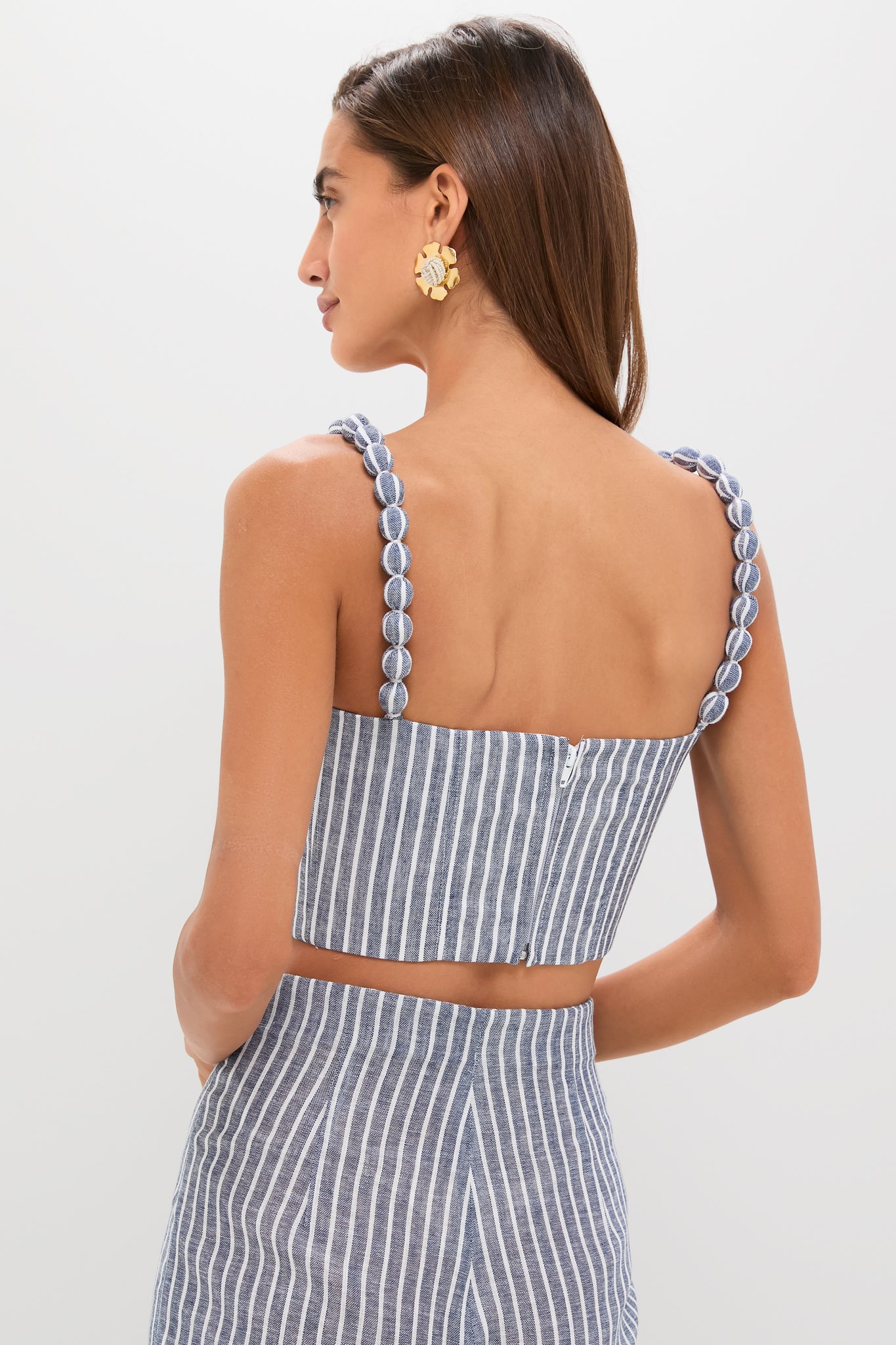 White and Blue Stripes Esperame Embellished Top