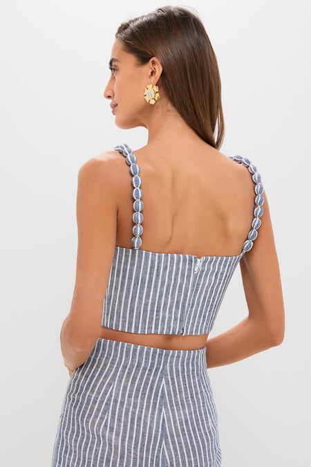 White and Blue Stripes Esperame Embellished Top