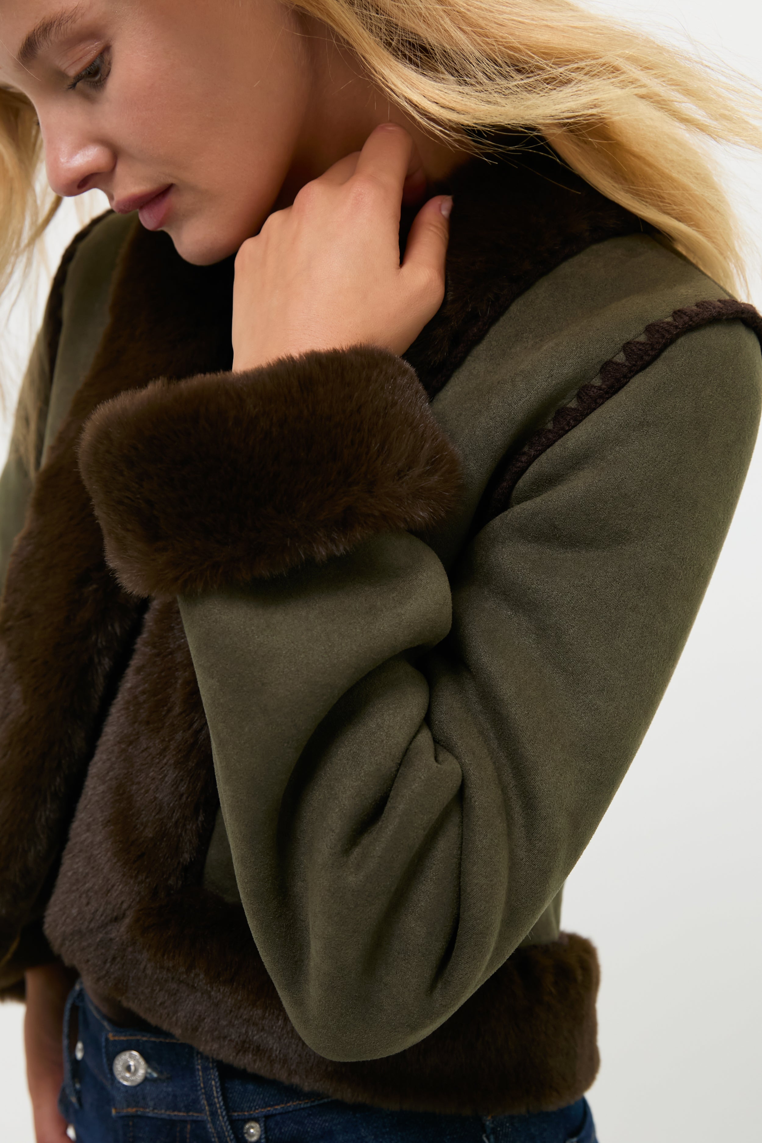 Olive Faux Suede & Fur Harding Jacket | Hyacinth House