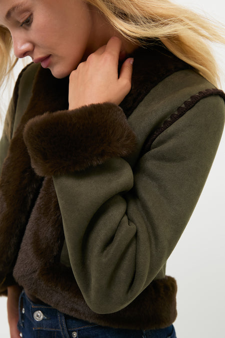 Olive Faux Suede & Fur Harding Jacket