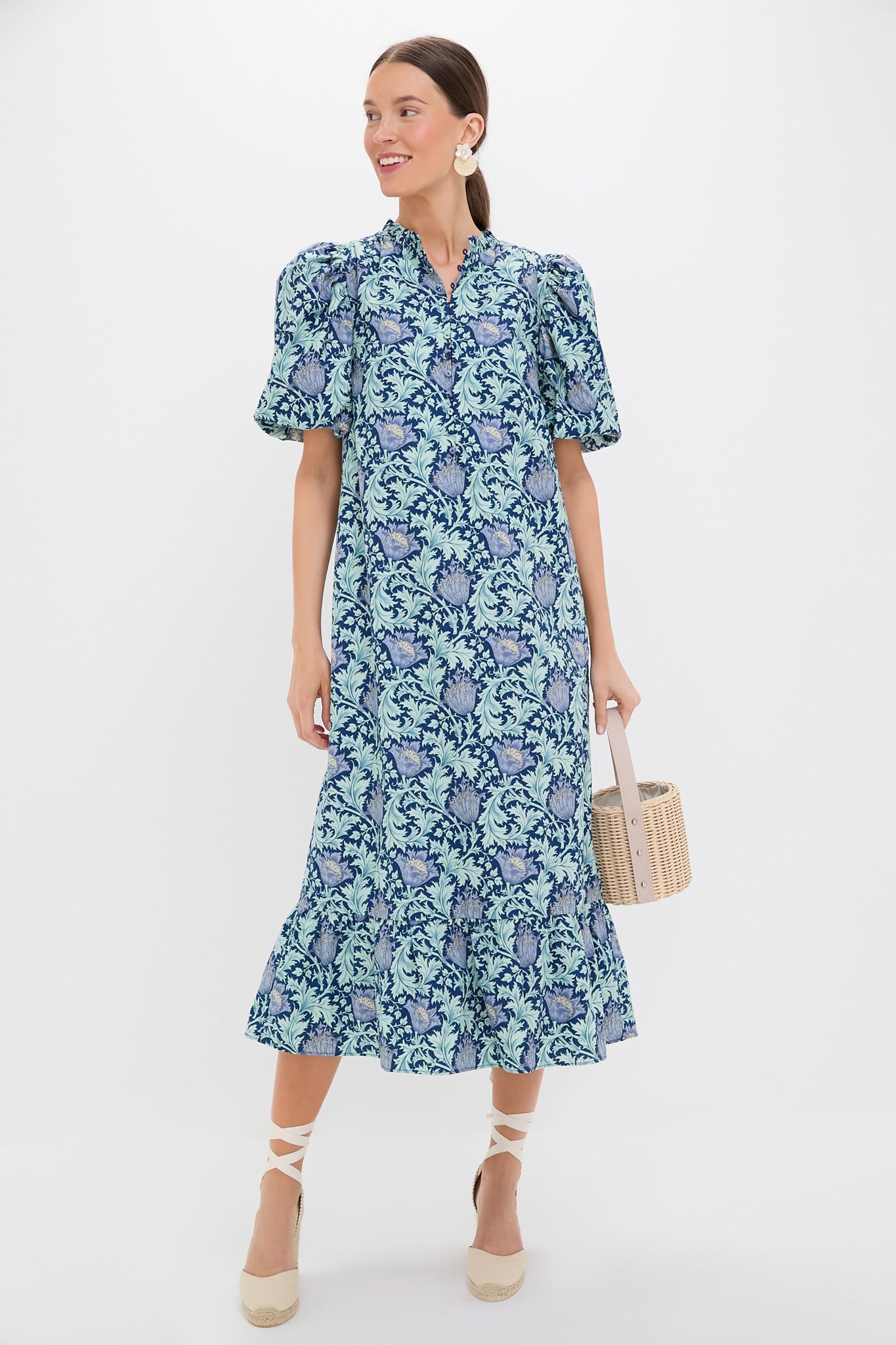 Multi Blue Leafy Floral Mimi Midi Dress | Hyacinth House