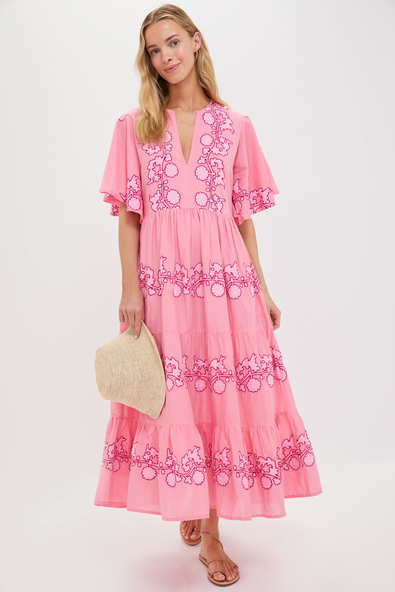 Tangier Pink Flirty V Neck Maxi Dress