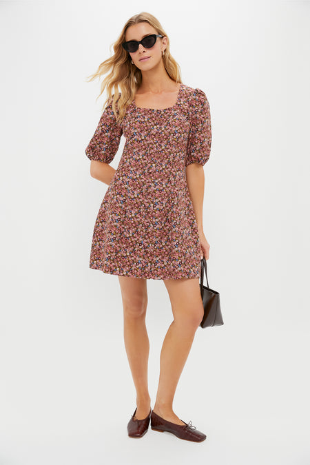 Mauve Ditsy Floral Button Front Corduroy Bryant Mini Dress