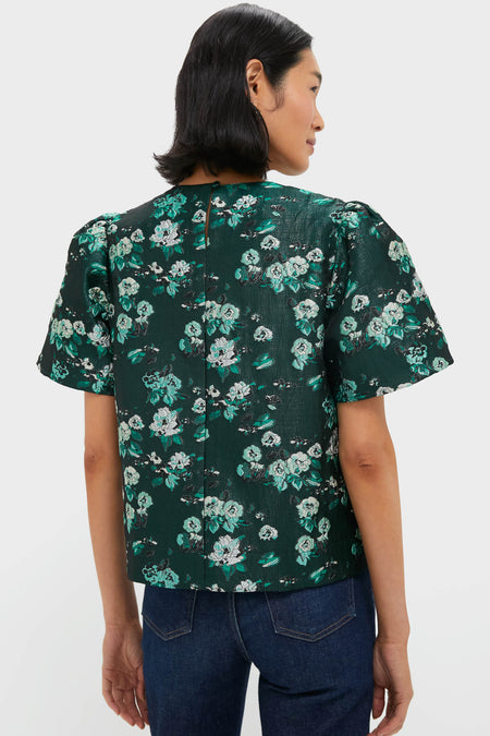 Emerald Magnolia Floral Jacquard Lyla Blouse