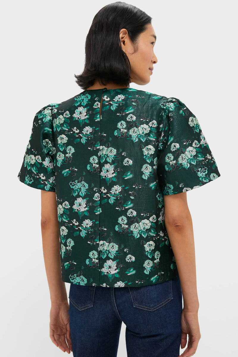 Emerald Magnolia Floral Jacquard Lyla Blouse