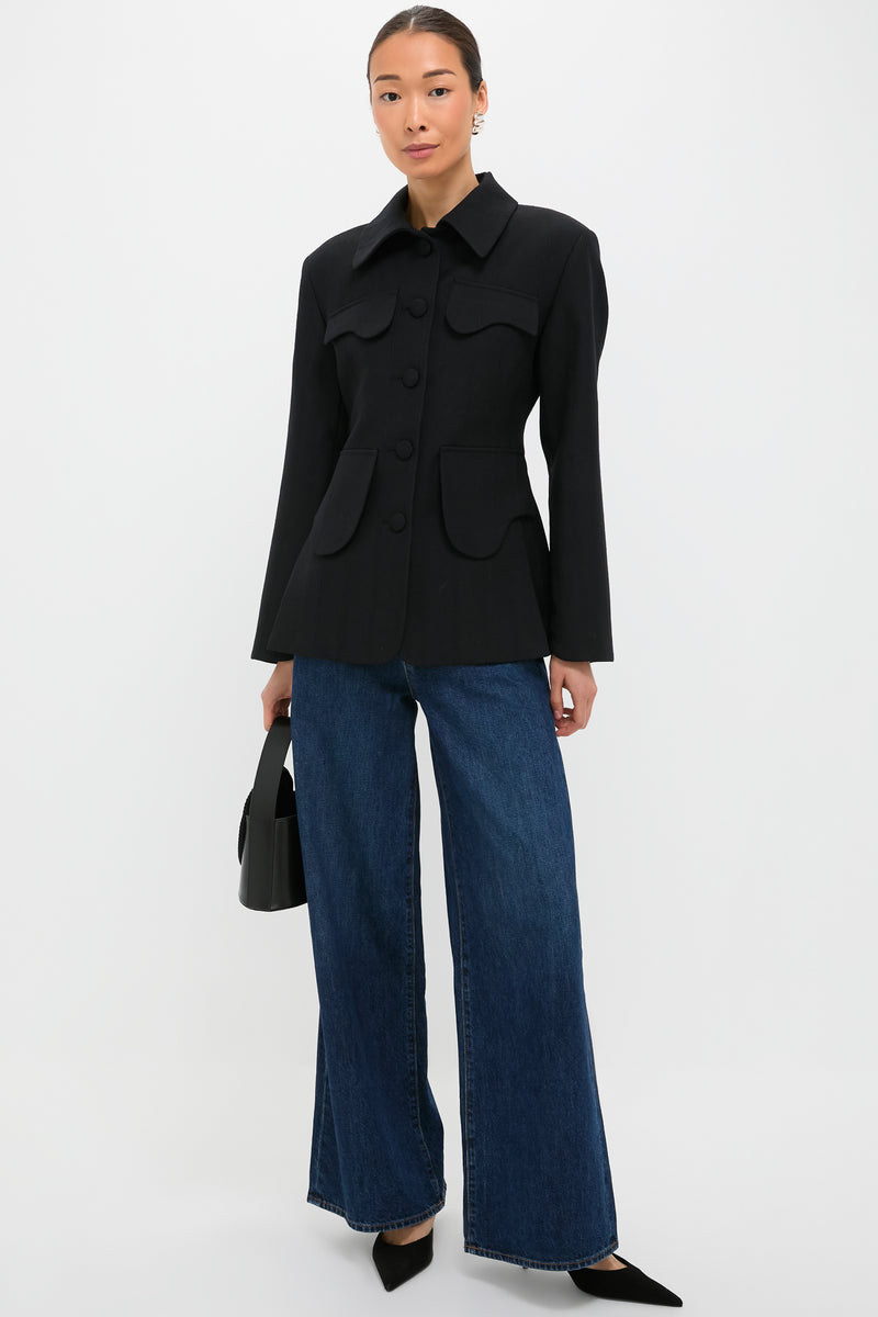 Black Tamara Stripe Wool Jacket