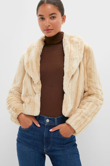 Latte Striped Fur Davy Crop Jacket
