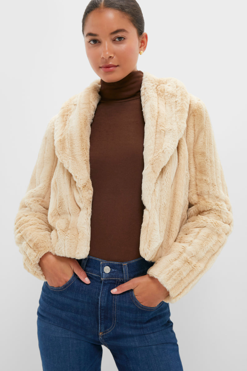 Latte Striped Fur Davy Crop Jacket