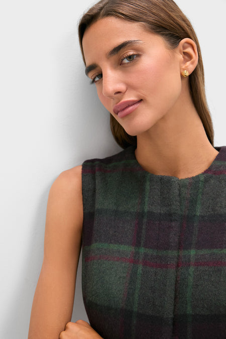 Forest Plaid Wool Rhoda Midi Dress