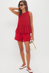 Red Pique Mercer Peplum Top