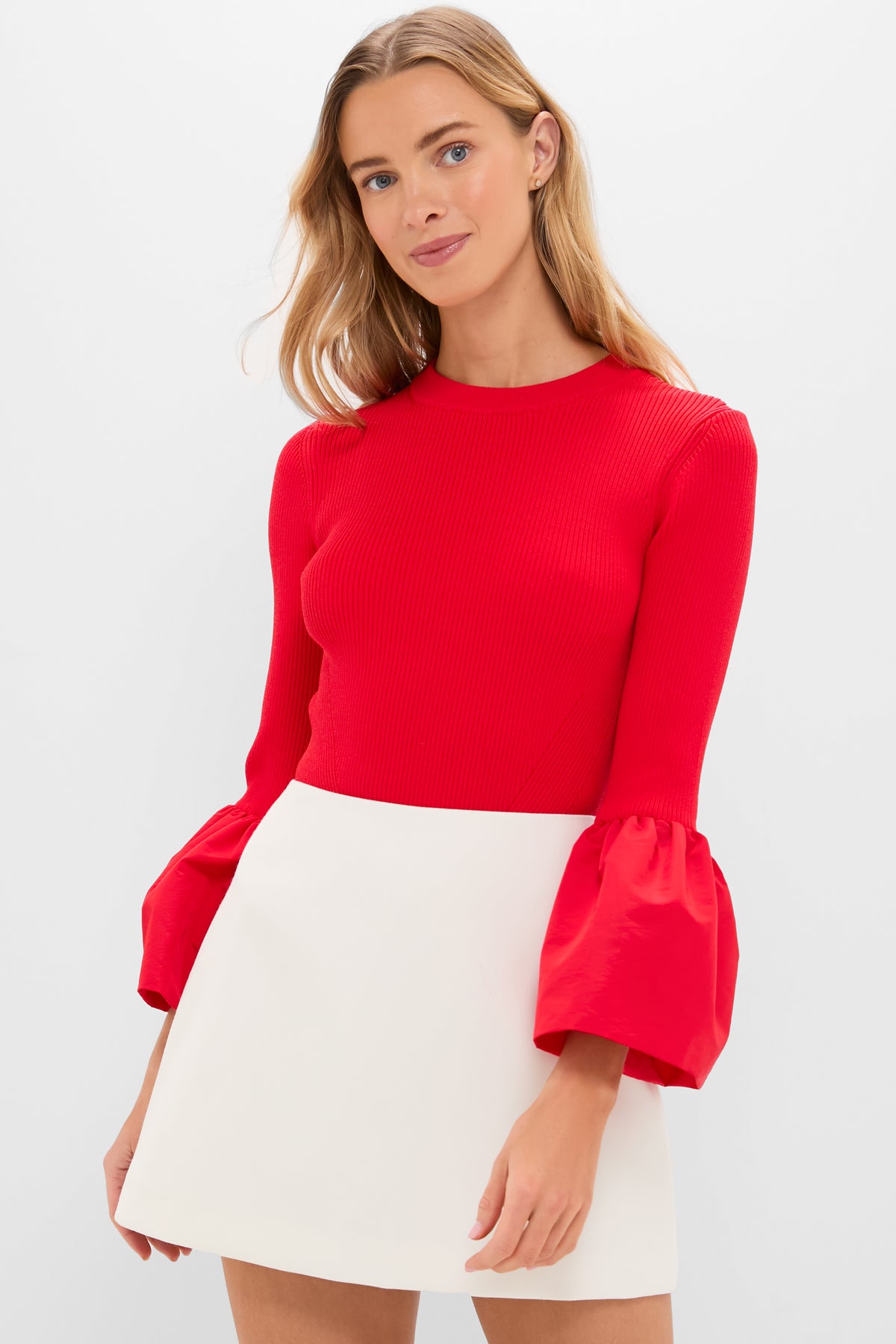 Red Knit Mixed Media Odin Blouse