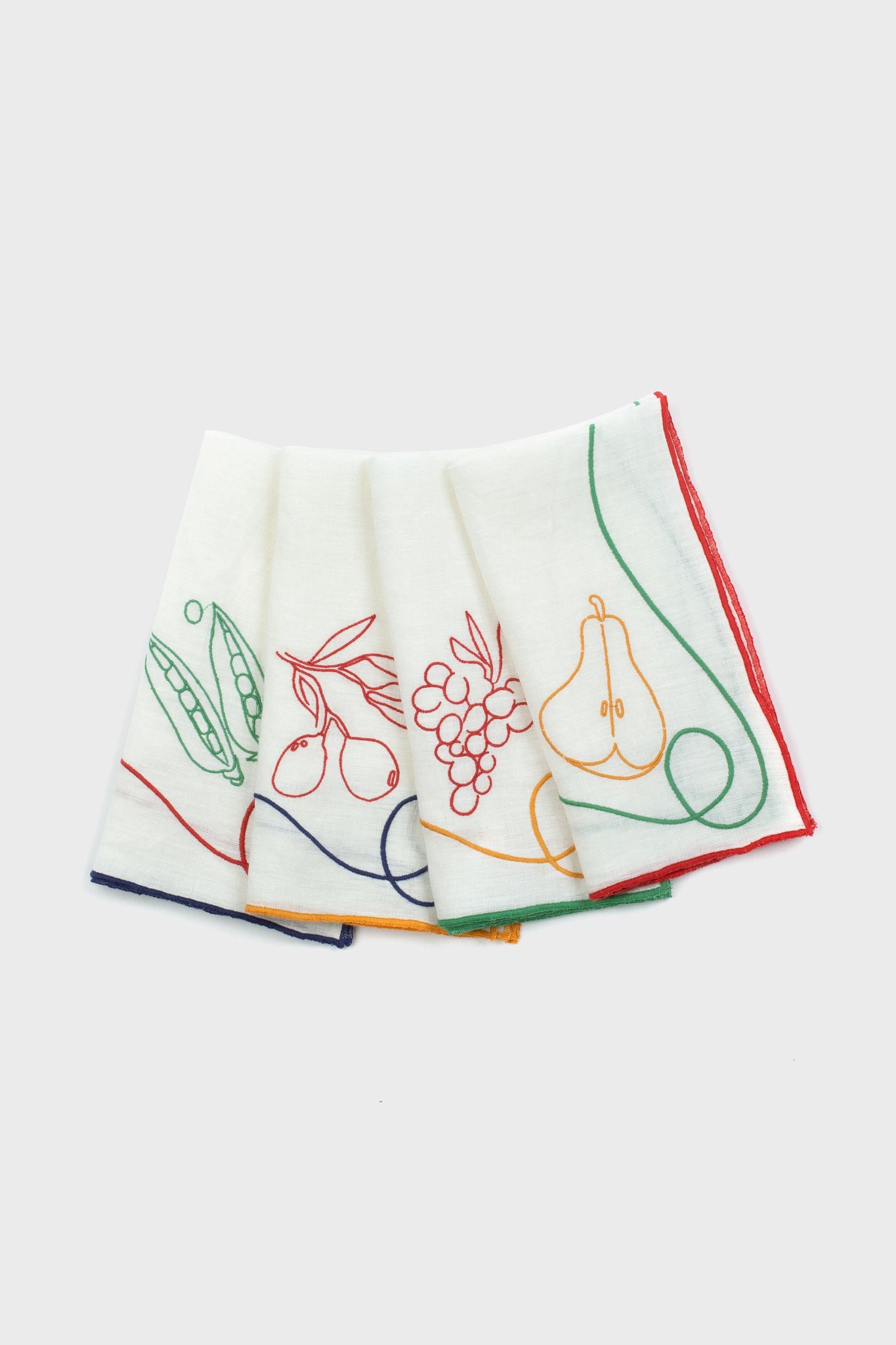 Fruits & Veggies Embroidered Linen Napkins (Set of 4)