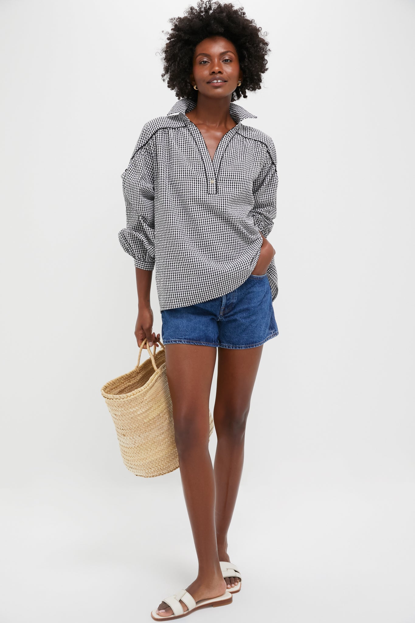 Black Gingham Seersucker Izzy Popover Top | Tuckernuck