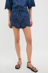 Railway Blue Coco Embroidered Denim Short