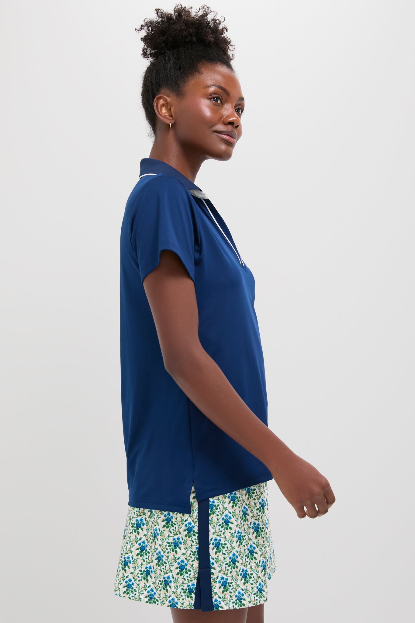 Navy and White Short Sleeve Performance Jersey Caroline Polo