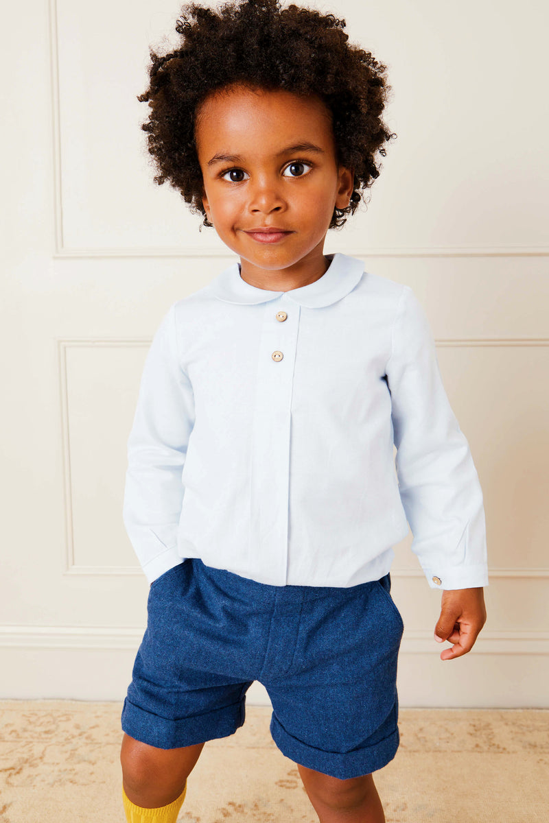 Blue Peter Pan Collar Shirt With Front Pleat