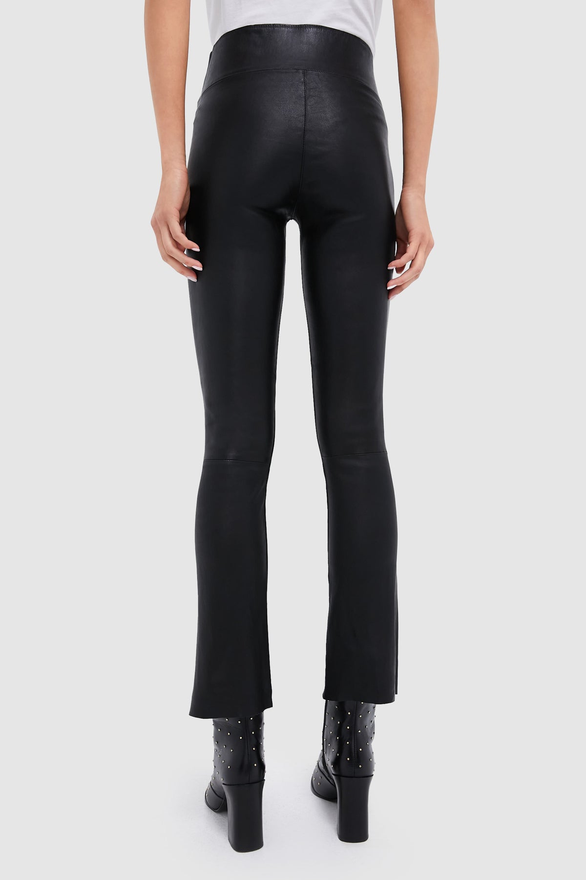 Black Leather Ankle Flare Legging