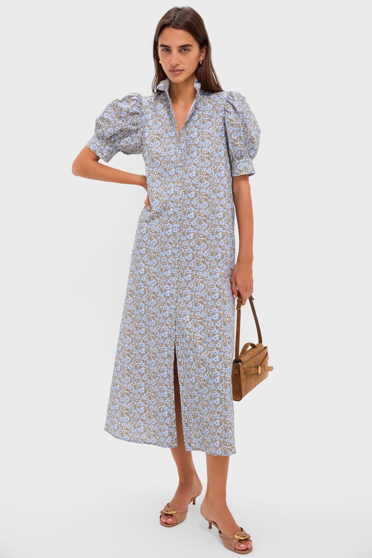 Dusty Blue & Brown Floral Louisa Maxi Dress