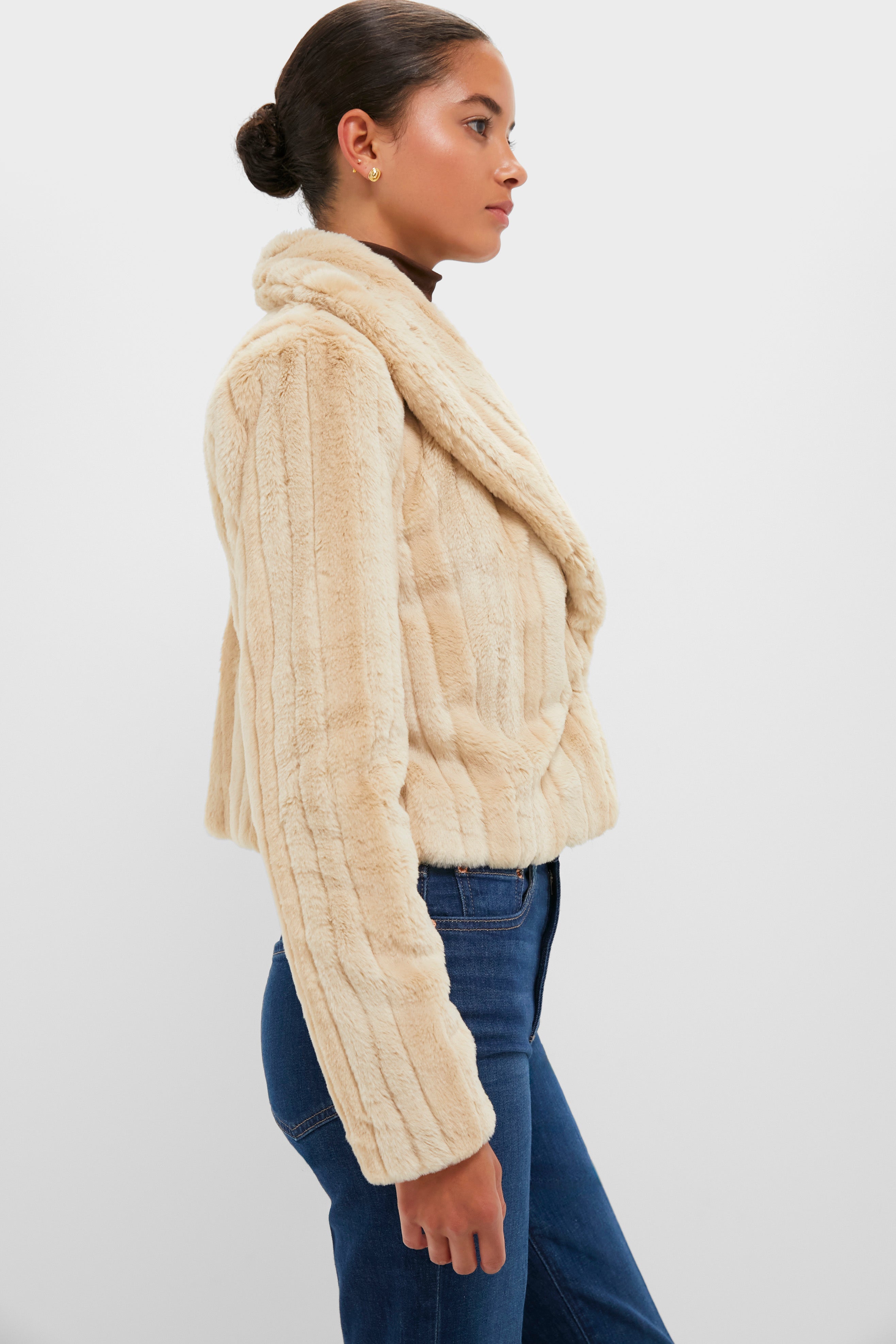 Latte Striped Fur Davy Crop Jacket | L'AGENCE