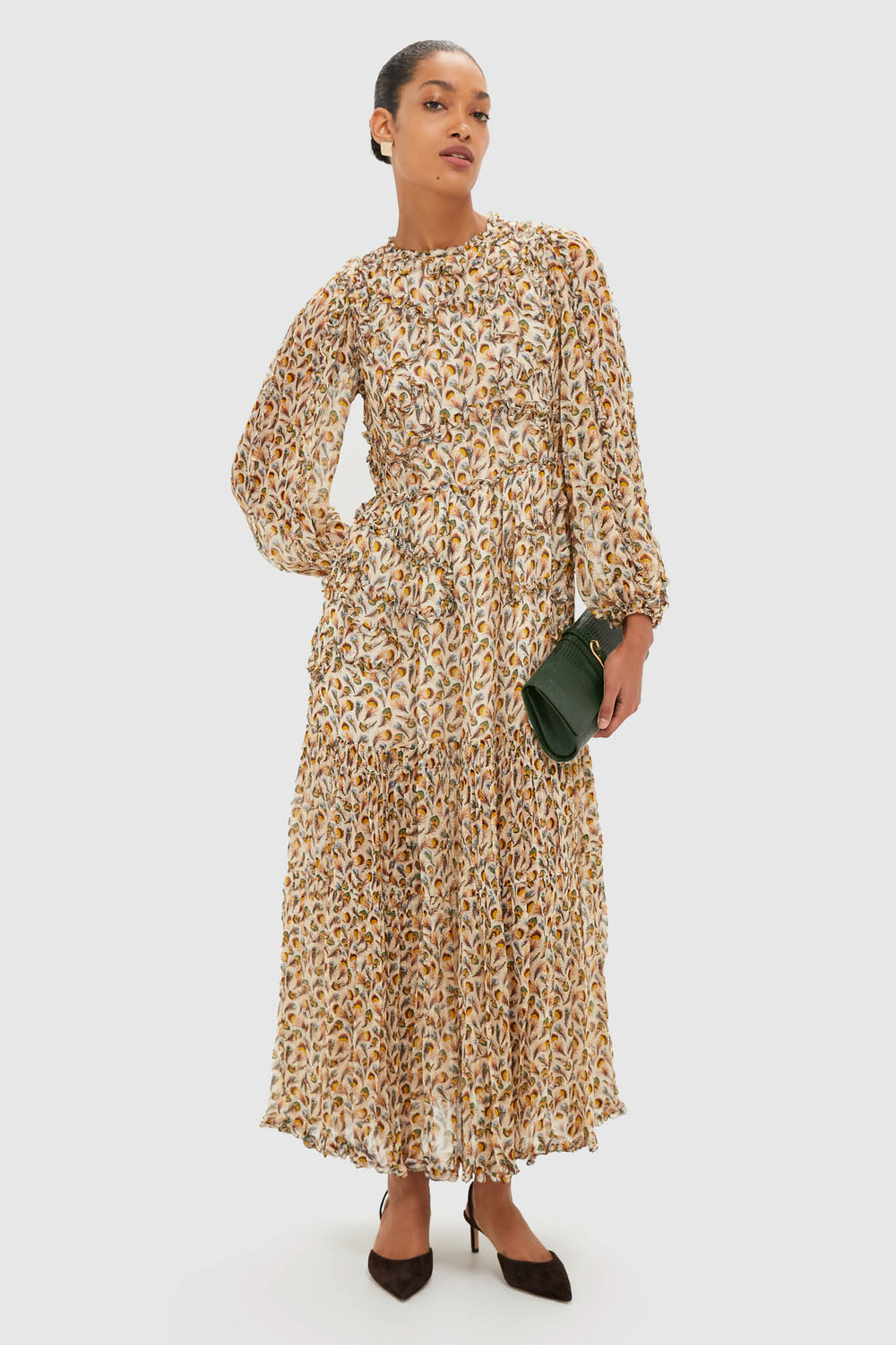 Swan Iona Silk Long Sleeve Midi Dress